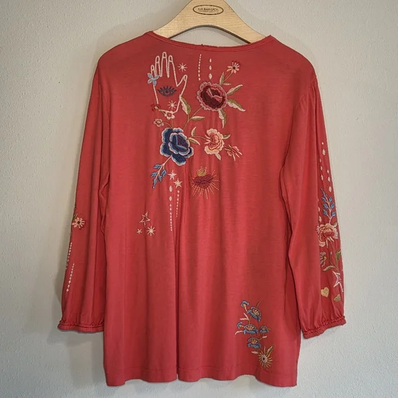 Johnny Was Red Embroidered Top - Picture 7 of 8